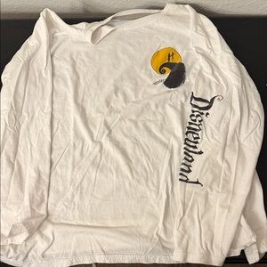 Disney White Long Sleeve Tee with Yellow Moon and Black Silhouette